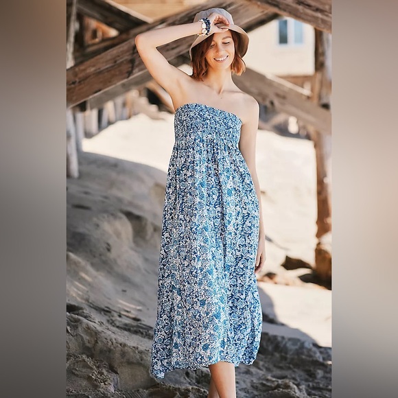 Anthropologie Maaji Jolie Convertible Maxi Dress ‎ Skirt M Blue Floral Resort - Picture 1 of 9
